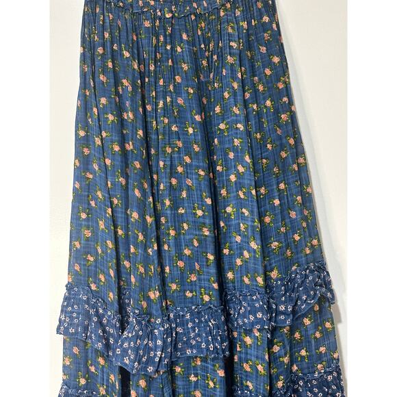 Free People One Brynn Floral Printed Maxi Skirt Size Medium NWT Blue Floral - Picture 11 of 14